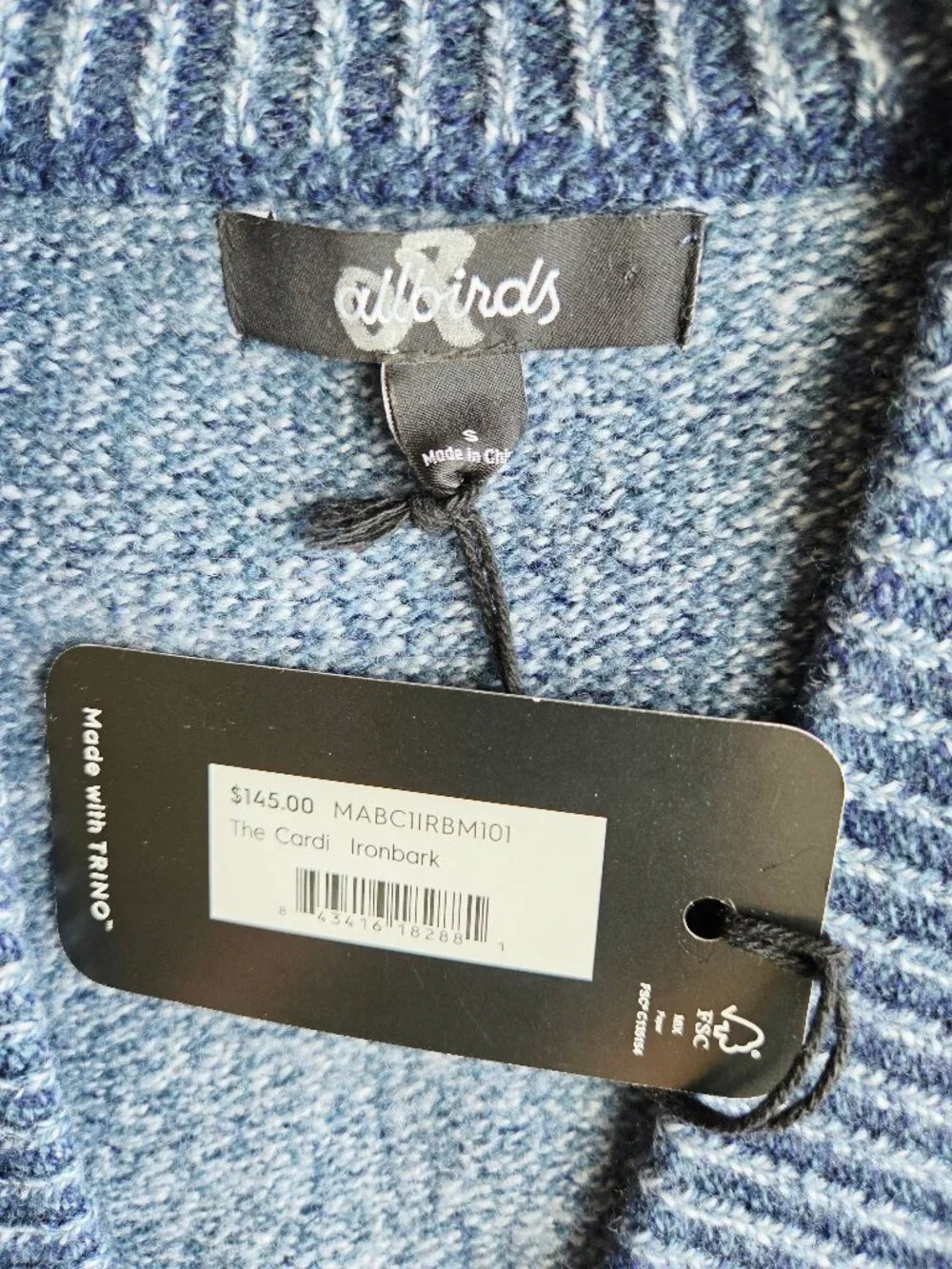 NEW Allbirds $145 The Cardi Ironbark Merino Wool V-Neck Cardigan Blue